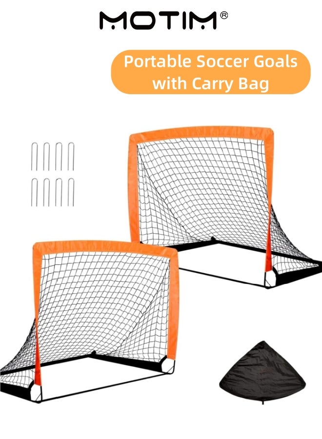 Motim Portable Soccer Goals 4x3' Foldable Soccer Net Folding Soccer Goals with Carry Bag for Youth Practice Training Football (Orange2PC)  - Image 1