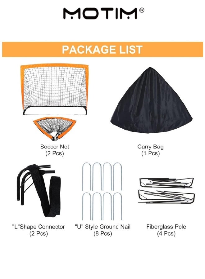 Motim Portable Soccer Goals 4x3' Foldable Soccer Net Folding Soccer Goals with Carry Bag for Youth Practice Training Football (Orange2PC)  - Image 2