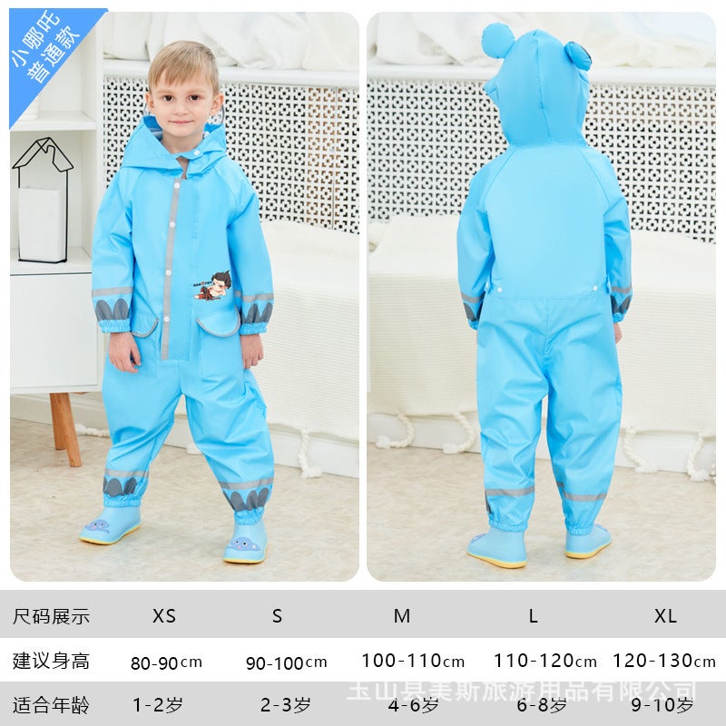 Generic Childrens one-piece raincoat boys and girls kindergarten baby whole body rainproof childrens poncho dinosaur student rain gear 330 Nezha single raincoat