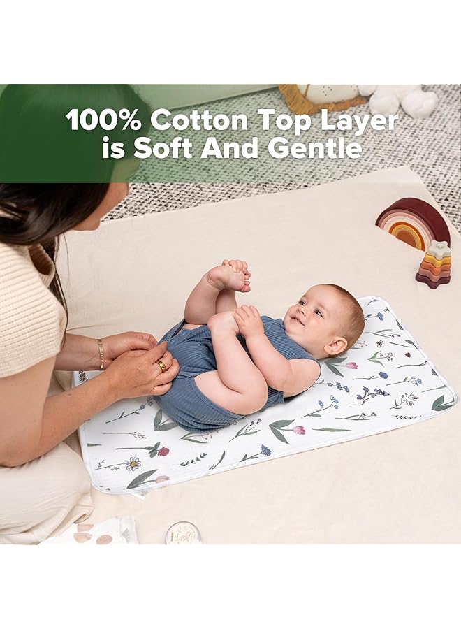 haakaa Waterproof Changing Pad Liners Portable Baby Changing Pad Cover Diaper Changing Mat Reusable 100% Cotton Ultra Soft Breathable Honey Blossom+Spring Breeze (2Pcs 13" X 27.5") - Image 2