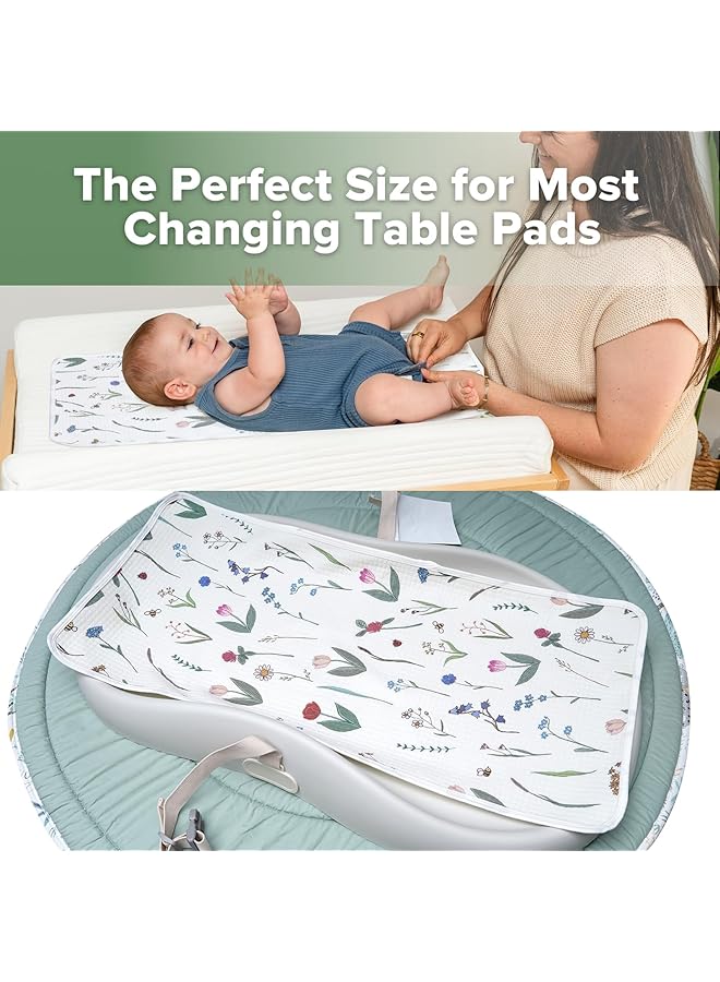 haakaa Waterproof Changing Pad Liners Portable Baby Changing Pad Cover Diaper Changing Mat Reusable 100% Cotton Ultra Soft Breathable Honey Blossom+Spring Breeze (2Pcs 13" X 27.5") - Image 3