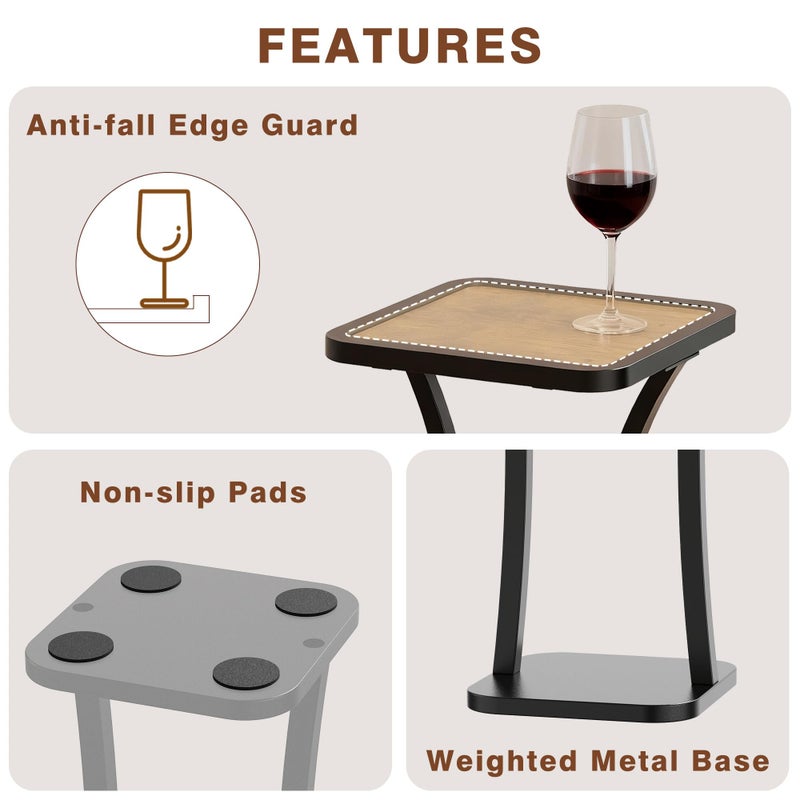 NANAGIFTREE Small Square Side Table, Drink Table, Solid Wood & Metal Accent Table for Small Spaces, Pedestal End Table for Living Room, Bedroom, Office(Black + Walnut) - Image 3