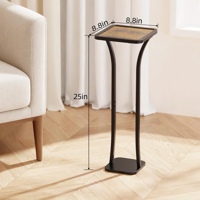 NANAGIFTREE Small Square Side Table, Drink Table, Solid Wood & Metal Accent Table for Small Spaces, Pedestal End Table for Living Room, Bedroom, Office(Black + Walnut) - Image 2