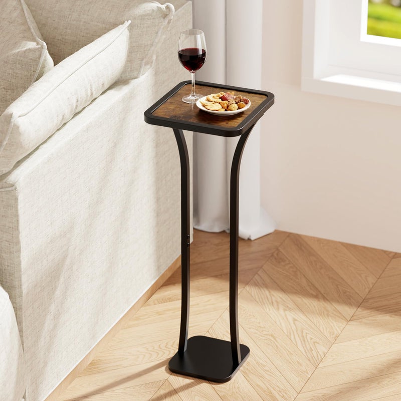 NANAGIFTREE Small Square Side Table, Drink Table, Solid Wood & Metal Accent Table for Small Spaces, Pedestal End Table for Living Room, Bedroom, Office(Black + Walnut) - Image 1