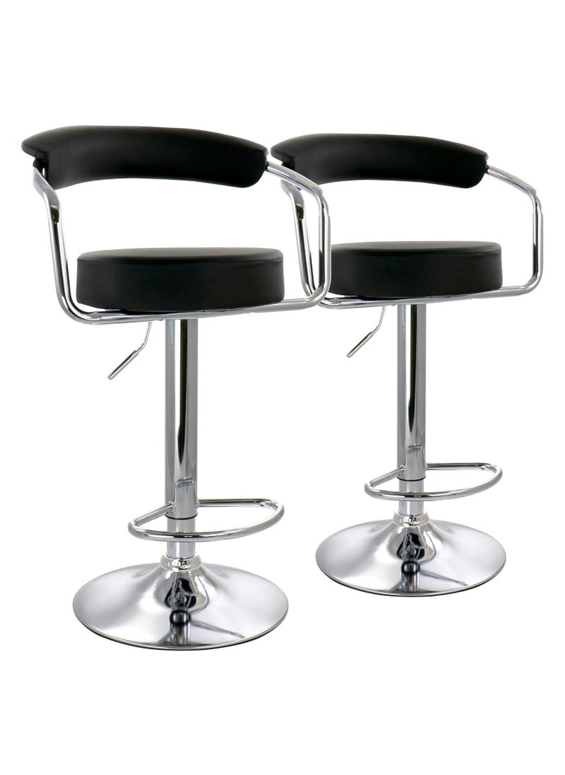 watheer - 2 black adjustable faux leather bar stools with chrome handles and base - Image 1