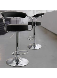 watheer 2 black adjustable faux leather bar stools with chrome handles and base  - Image 2