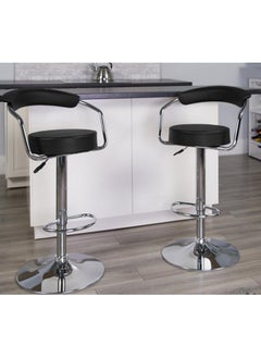 watheer 2 black adjustable faux leather bar stools with chrome handles and base  - Image 3