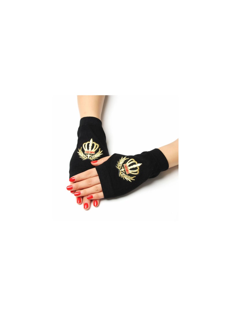 Loquat - Fingerless Knit Printed Gloves - Image 1