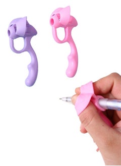 Jourvent 2-Piece Silicone Pencil Grips, Pen Grip, Posture Correction, Suitable for Kindergarten, Preschool Children, Children Pen Writing Aid Grip, Purple+Pink  - Image 1