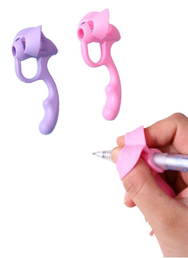 Jourvent - 2-Piece Silicone Pencil Grips, Pen Grip, Posture Correction, Suitable for Kindergarten, Preschool Children, Children Pen Writing Aid Grip, Purple+Pink - Image 1