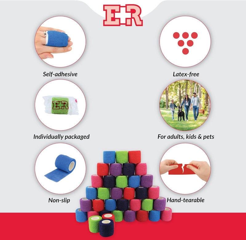 Ever Ready First Aid Self Adherent Cohesive Bandages 2 x 5 Yards  36 Count Rainbow Colors - Image 2
