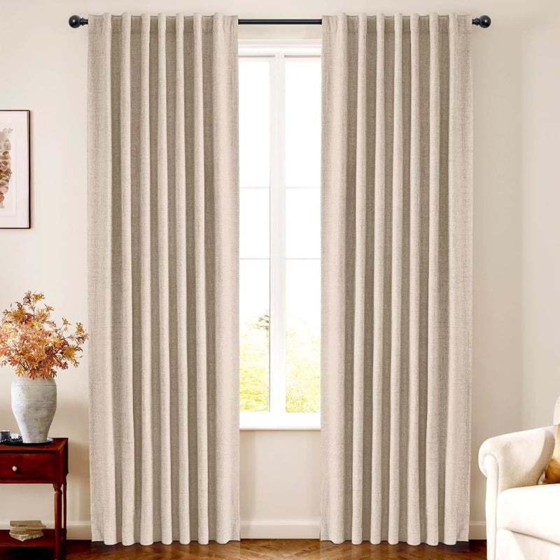 INOVADAY 100 Blackout Curtains 108 Inches Length 2 Panels Set Back TabRod Pocket Linen Black Out Curtains for Bedroom Thermal Insulated Window Drapes  Oatmeal W50 X L108
