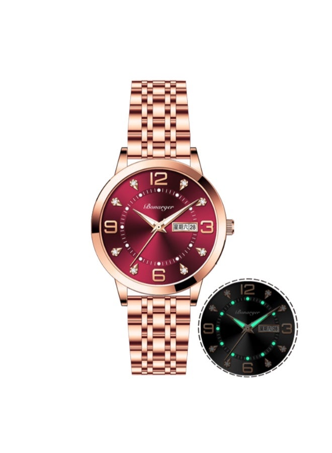 BONARGER Women's luxury water-resistant luminous quartz watch with a stainless steel strap - Image 1