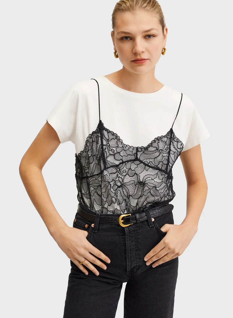 MANGO Lace Knitted Top