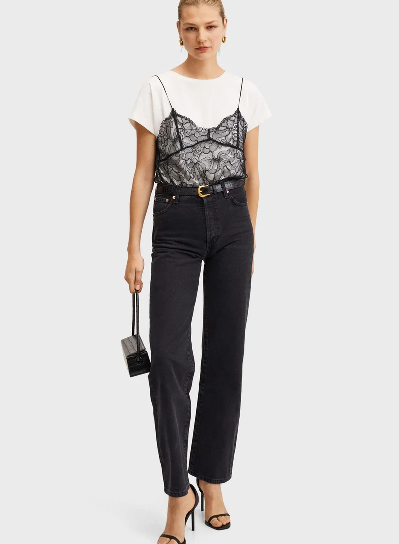 MANGO Lace Knitted Top