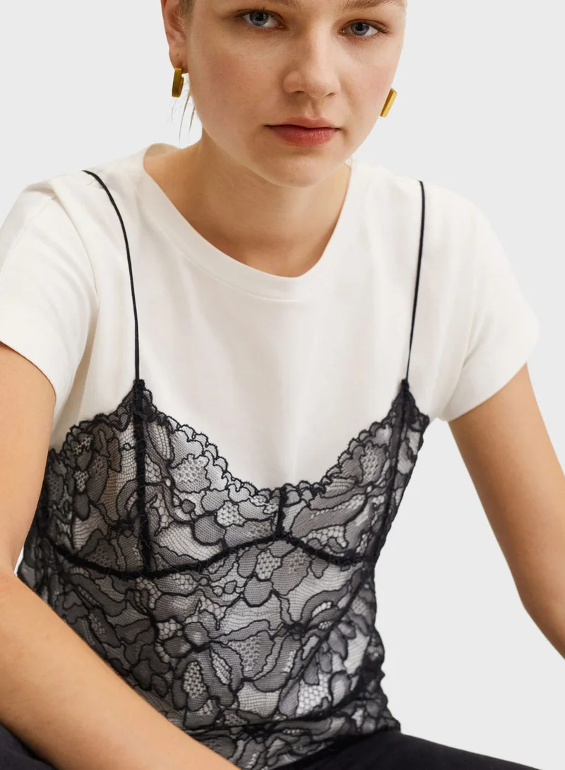 MANGO Lace Knitted Top