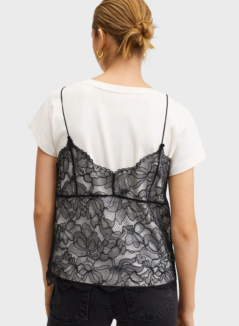 MANGO Lace Knitted Top