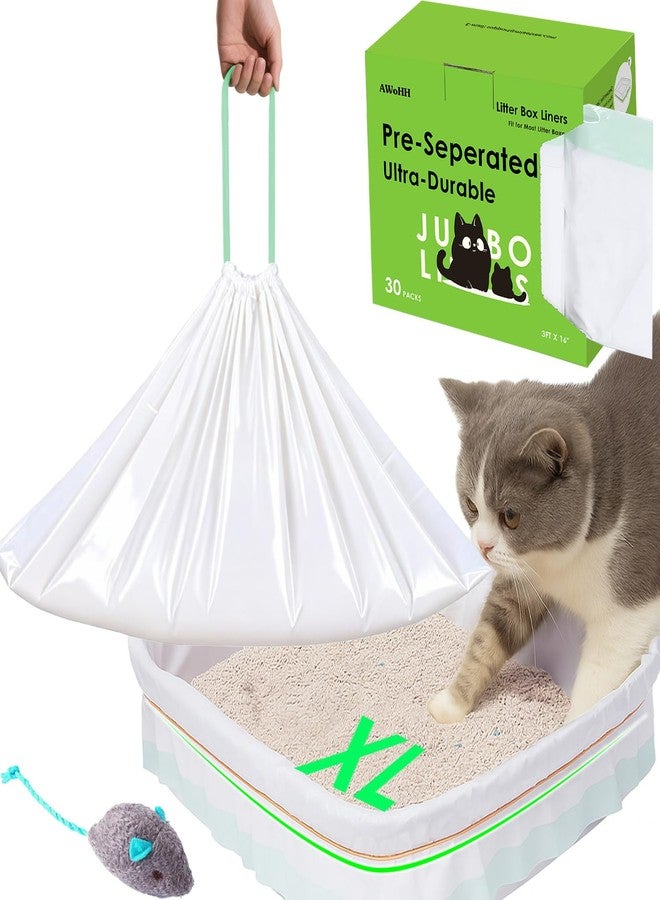 AWoHH 30 Tidy Draw-Pack Cat Litter Box Liners, Secure Fit With Rubber Band, Tear-free, Drawstring Large/Jumbo 36" x 16" Cat Litter Liner Bags For Litter Box, Firm Easy Fit, Heavy Duty - Image 1