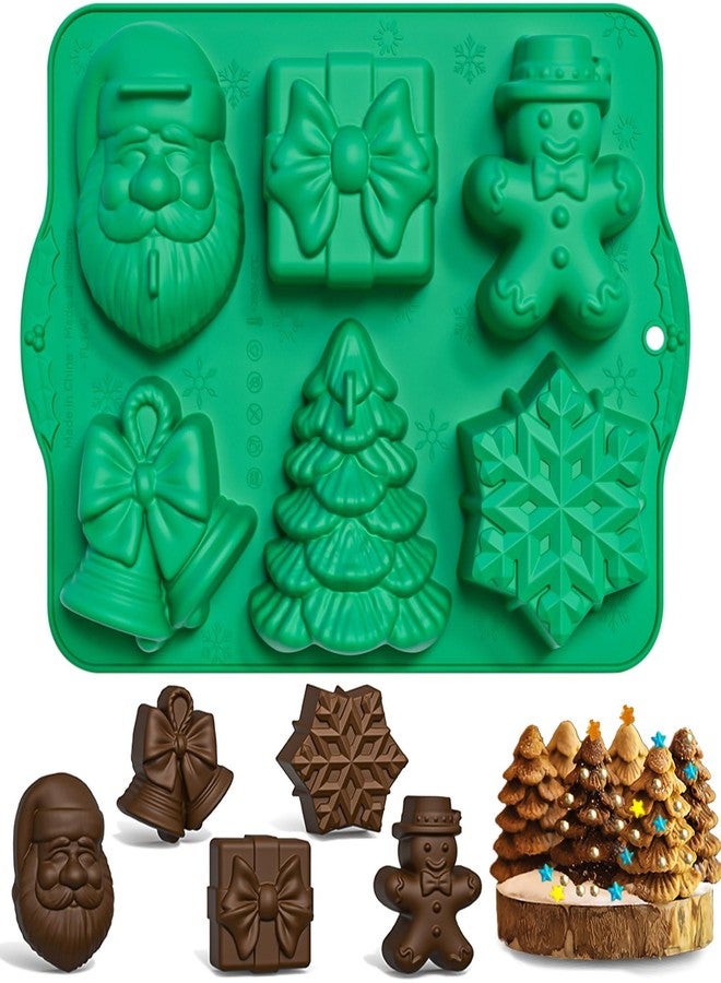 Wavlakth Christmas Silicone Molds, Large Size 3D Christmas Baking Mold with Snowflake Tree Santa Gingerbread Gift Bell Shape Mold for Cakes Cocoa Bomb Handmade Soap Chocolat Jello Candy Candles, 1 Pack - Image 1