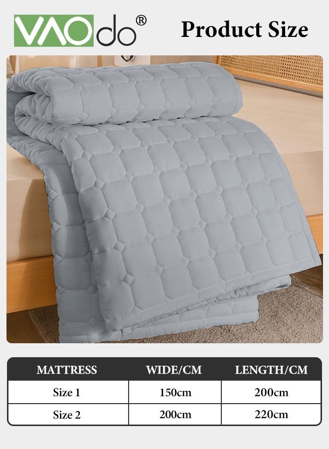 فاو دو مرتبة سرير بشريط مطاطي مانع للانزلاق، حشوة ألياف فول الصويا، غطاء سميك قابل للإزالة، وسادة نوم قابلة للطي محمولة قابلة للغسل في الغسالة باللون الرمادي - Image 3