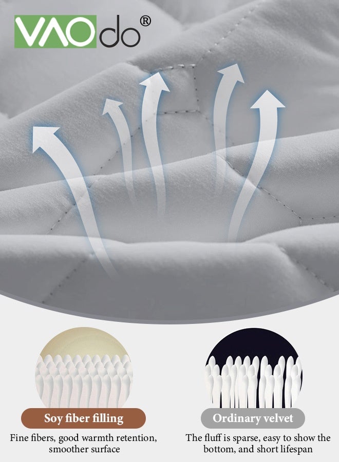 فاو دو مرتبة سرير بشريط مطاطي مانع للانزلاق، حشوة ألياف فول الصويا، غطاء سميك قابل للإزالة، وسادة نوم قابلة للطي محمولة قابلة للغسل في الغسالة باللون الرمادي - Image 5