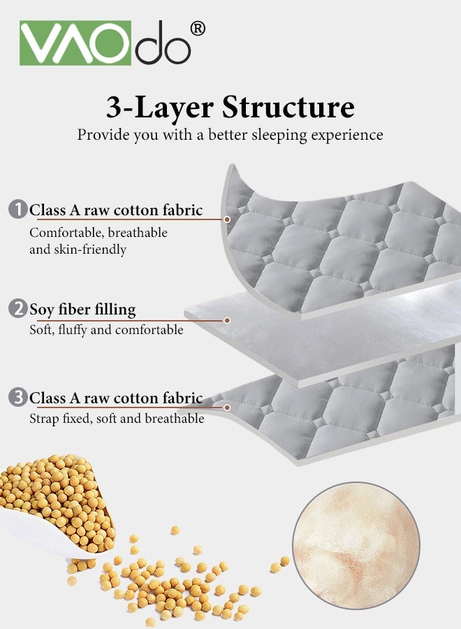 فاو دو مرتبة سرير بشريط مطاطي مانع للانزلاق، حشوة ألياف فول الصويا، غطاء سميك قابل للإزالة، وسادة نوم قابلة للطي محمولة قابلة للغسل في الغسالة باللون الرمادي - Image 4