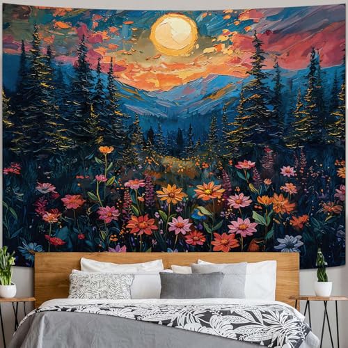 kampdream Landscape Tapestry, Scenery Art Wall Tapestries, Nature Wall Decor for Bedroom Living Room Backdrop Sunset Wildflowers 36×48 inches - Image 3