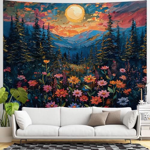 kampdream Landscape Tapestry, Scenery Art Wall Tapestries, Nature Wall Decor for Bedroom Living Room Backdrop Sunset Wildflowers 36×48 inches - Image 2