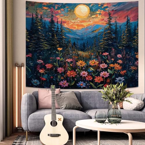 kampdream Landscape Tapestry, Scenery Art Wall Tapestries, Nature Wall Decor for Bedroom Living Room Backdrop Sunset Wildflowers 36×48 inches - Image 4