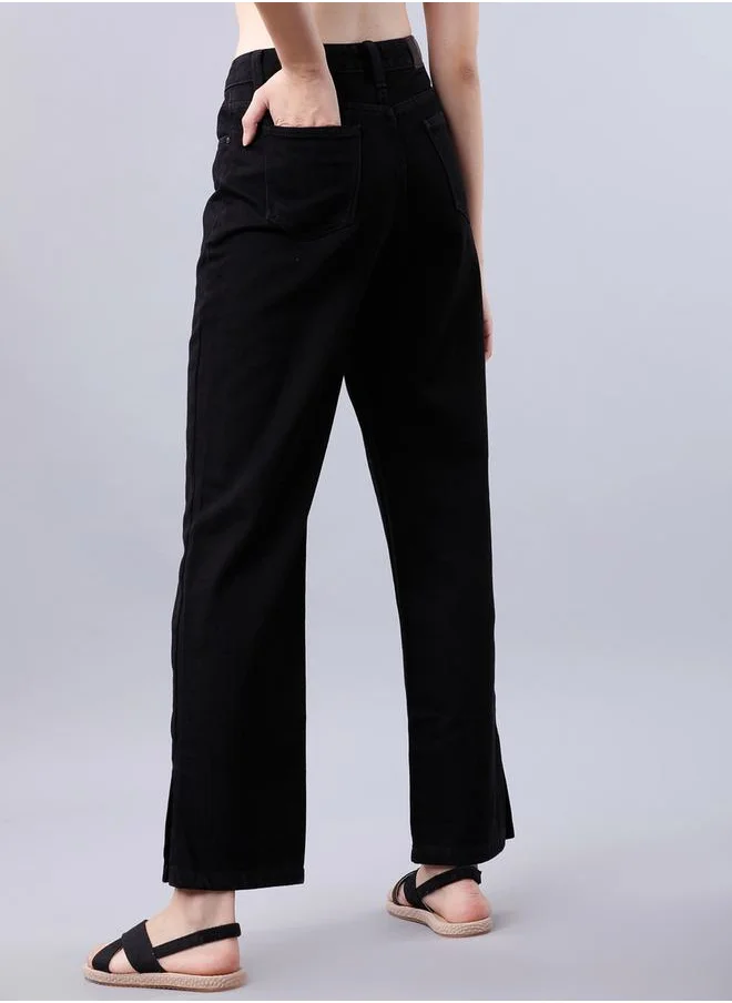 Tokyo Talkies Solid Mid Rise Straight Fit Jeans by Styli