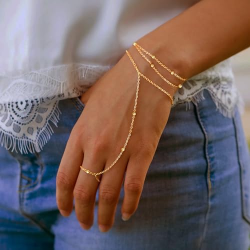 Moodear Gold Bracelet for Women Non Tarnish - Dainty Stack Hand Chain Bracelets set for Women Jewelry - Image 4