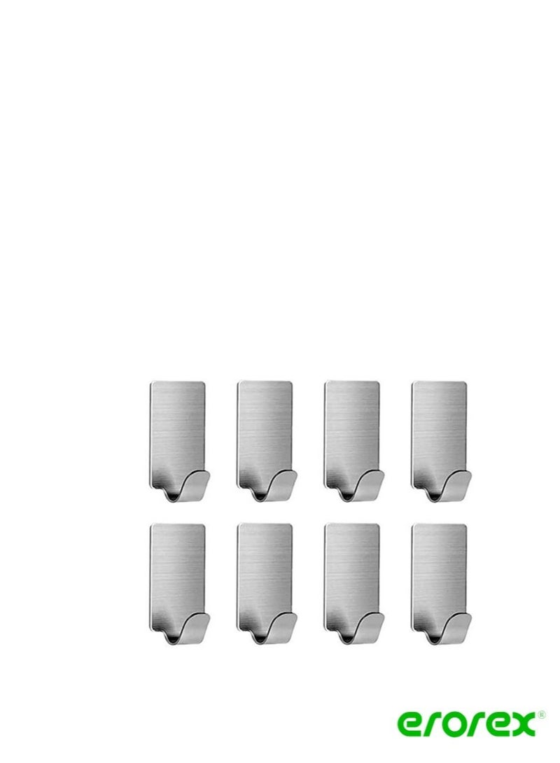erorex Adhesive Hooks Heavy Duty Wall Hangers Hooks Waterproof Stainless Steel Towel Hanger Holder Stick on Hooks for Hanging Kitchen Bathroom Home 8 Packs - Image 1