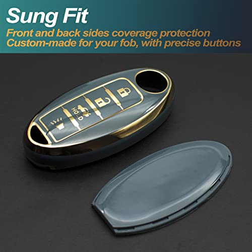 FEYOUN Key Fob Cover Compatible with Nissan Altima Armada GT-R Sentra Versa Infiniti Q50 Smart 4 Buttons TPU Remote Keyless Key Fob Case Protection Shell Accessories, Blue Gray - Image 3