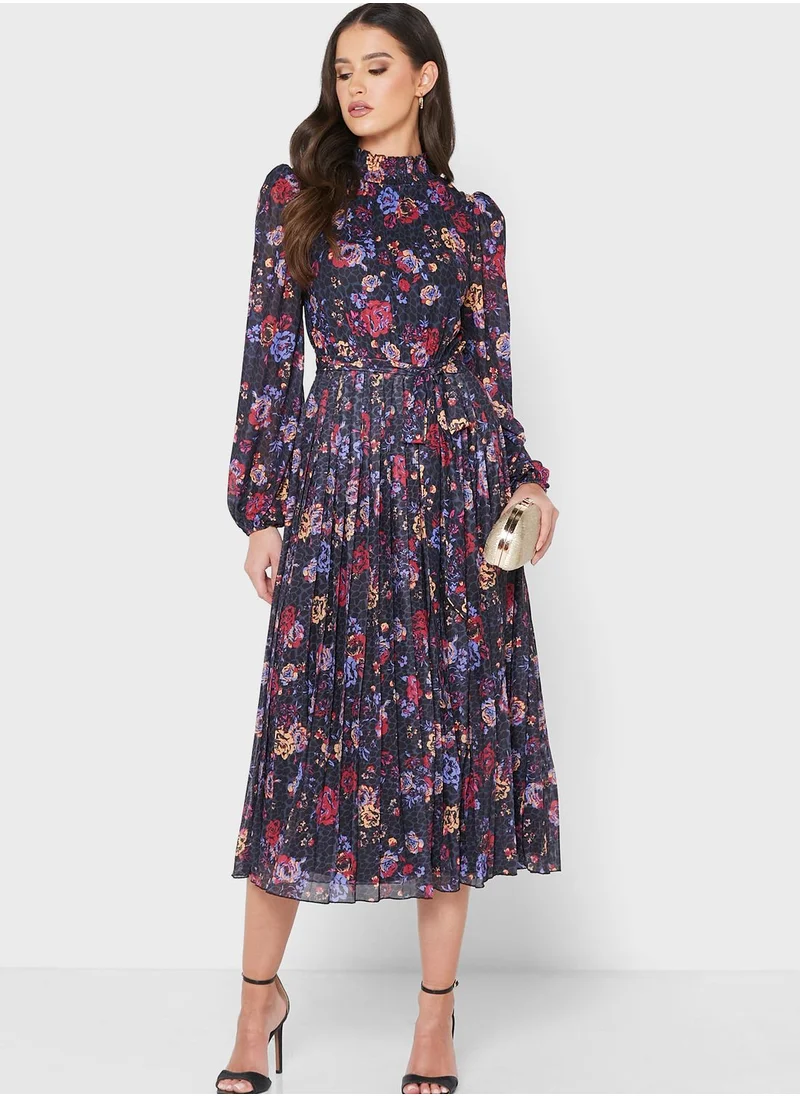 Little Mistress Plisse Puff Sleeve Dress
