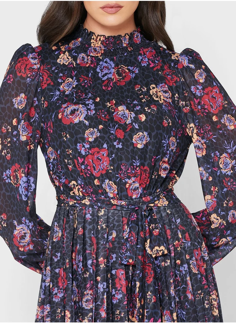 Little Mistress Plisse Puff Sleeve Dress