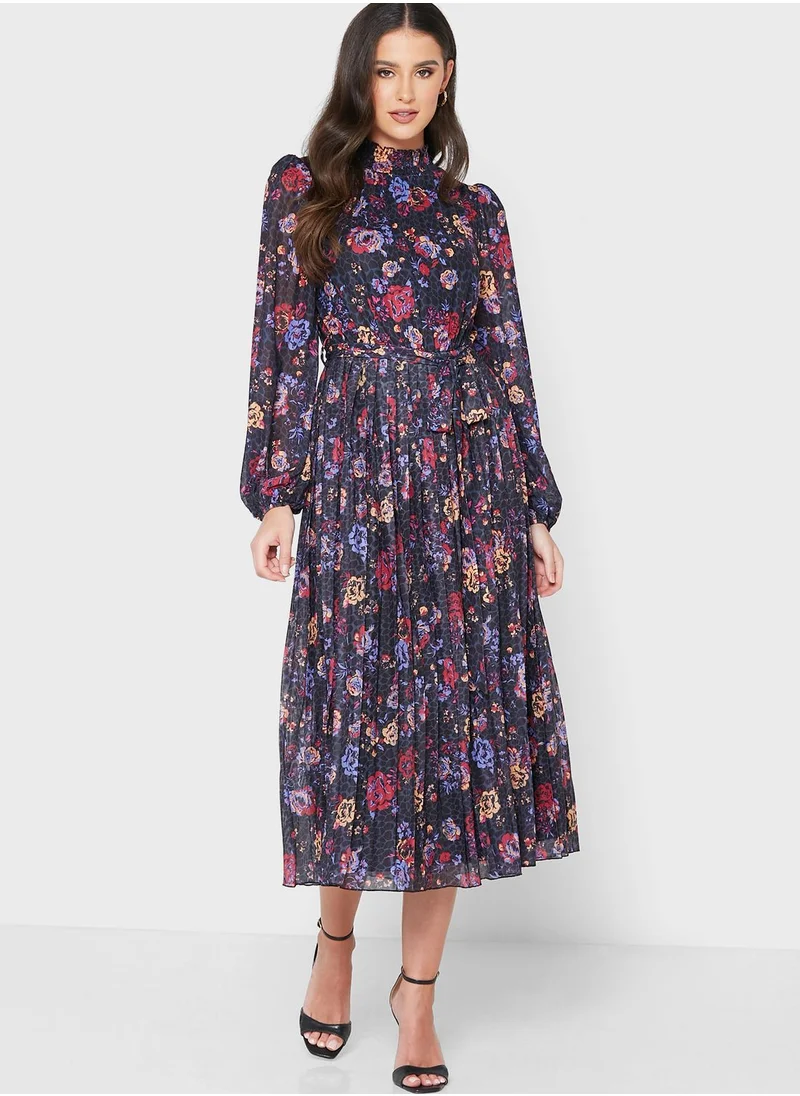 Little Mistress Plisse Puff Sleeve Dress