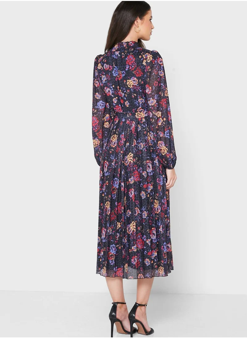 Little Mistress Plisse Puff Sleeve Dress