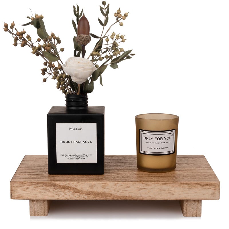 zoocatia Small Wood Tray Pedestal Stand Farmhouse Bathroom Decor Decorative Wooden Riser Kitchen Soap Dish Holder for Vanity, Counter, Sink, 9" x 5.9" - Brown - Image 1