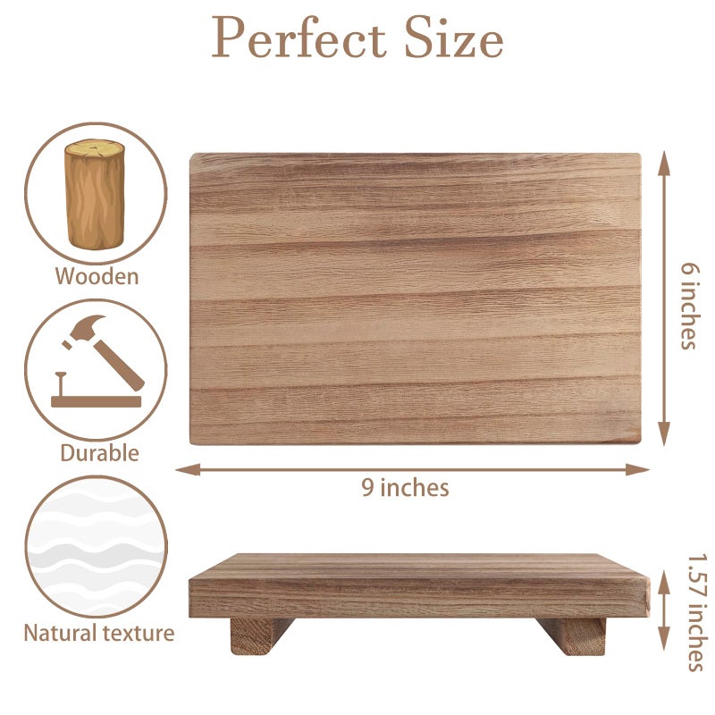 zoocatia Small Wood Tray Pedestal Stand Farmhouse Bathroom Decor Decorative Wooden Riser Kitchen Soap Dish Holder for Vanity, Counter, Sink, 9" x 5.9" - Brown - Image 4