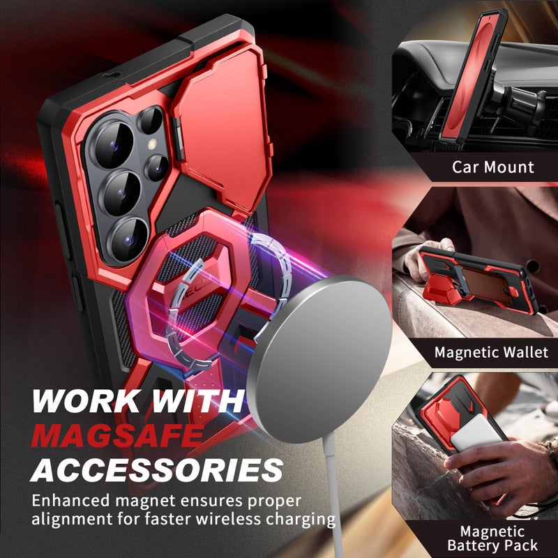 TONGATE Magnetic Stand for Samsung Galaxy S26 Ultra Case, Compatible with Magsafe, [Camera Cover & 2 Front Frames][Military Drop Protection] S26 Ultra Case Built-in Screen Protector & Belt Clip, Red - Image 3