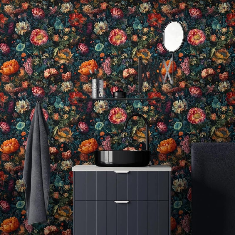 MuralPeel Vintage Flowers Garden Orange/Pink/Red Floral Botanical Leaf Peel and Stick Wallpaper Self Adhesive Removable Easy Peel Off Contact Paper Stick on Wall for Bedroom Cabinet Renter Friendly - Image 3