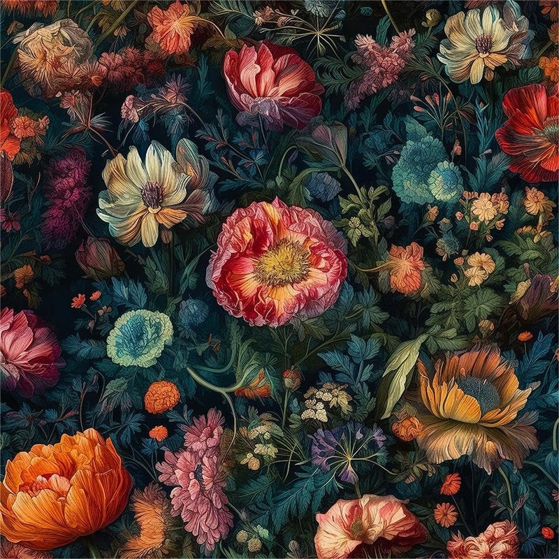 MuralPeel Vintage Flowers Garden Orange/Pink/Red Floral Botanical Leaf Peel and Stick Wallpaper Self Adhesive Removable Easy Peel Off Contact Paper Stick on Wall for Bedroom Cabinet Renter Friendly - Image 1