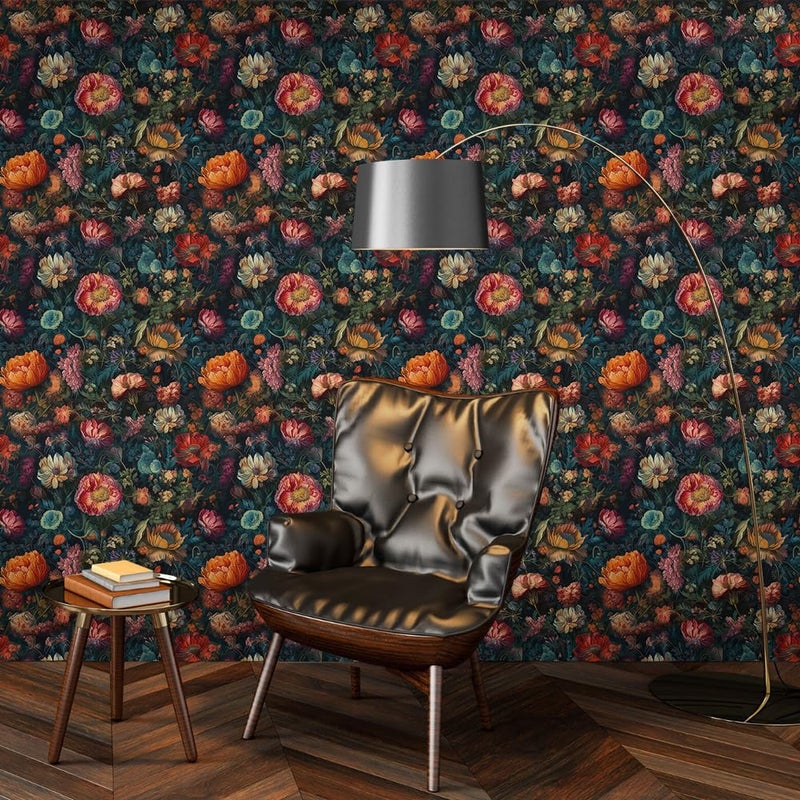 MuralPeel Vintage Flowers Garden Orange/Pink/Red Floral Botanical Leaf Peel and Stick Wallpaper Self Adhesive Removable Easy Peel Off Contact Paper Stick on Wall for Bedroom Cabinet Renter Friendly - Image 4