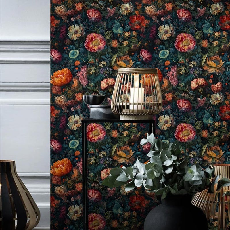MuralPeel Vintage Flowers Garden Orange/Pink/Red Floral Botanical Leaf Peel and Stick Wallpaper Self Adhesive Removable Easy Peel Off Contact Paper Stick on Wall for Bedroom Cabinet Renter Friendly - Image 5