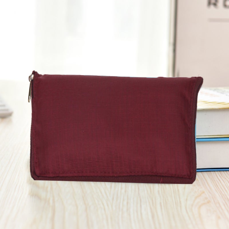 Folding Shopping Bag Portable Large Environmental Bag Oxford Cloth Thickened Handbag Waterproof Zipper Bag for Repeated Use Burgundy 