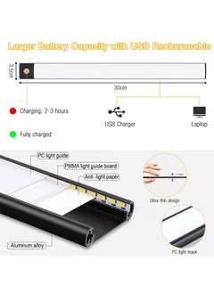 ULHYC Motion Sensor Closet Lights, 3-Color Dimming LED Rechargeable Night Light/ Magnetic Closet Light/ Wireless Light for Kitchen， Staircase, Wardrobe, Study Light (Black) 300MM  - Image 2