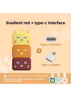 Creative Mini PVC Cat Cute Cartoon Car Music Mobile Phone High Speed U Disk Event Gift Usb-Color:Gradient Red + Type-c Adapter-Capacity:3.0 High Speed 32g