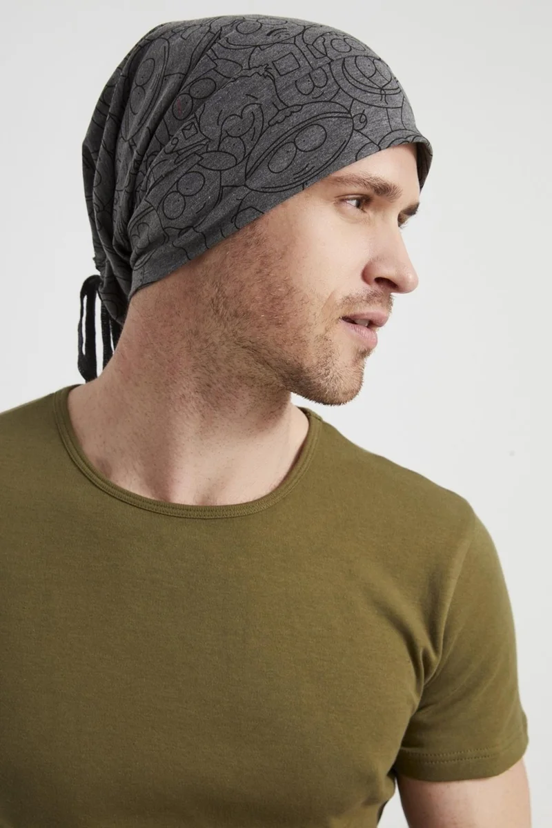 Butikgiz Men's Smoked Yarn Patterned Special Design 4 Season Hat Beret Buff Ultra Soft Combed Cotton