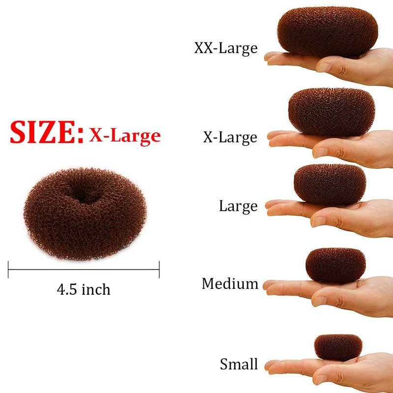 NICEMOVIC Hair Donut Bun Maker, Ring Style Bun, 2PCS Chignon Hair Increase Doughnut Shaper for Thick and Long Hair (X-Large, 4.5 Inch/Brown) - Image 2