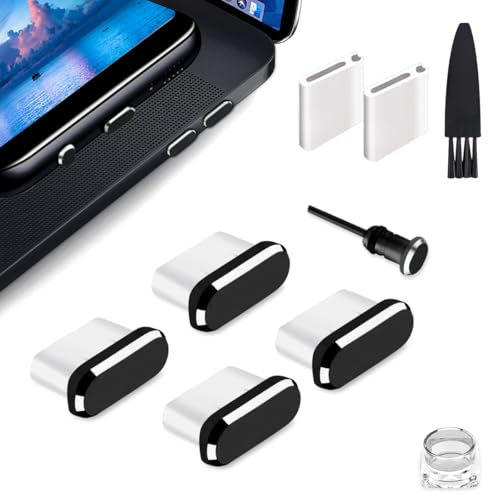 Fanoshon USB C Dust Plug Type C Dust Cover Charging Port Cap 4 PCS with Cleaning Brush Black Compatible with iPhone 17 16 15 Pro Max Plus Samsung S25 S24 Ultra Anti Lost Phone Accessory Protector - Image 1